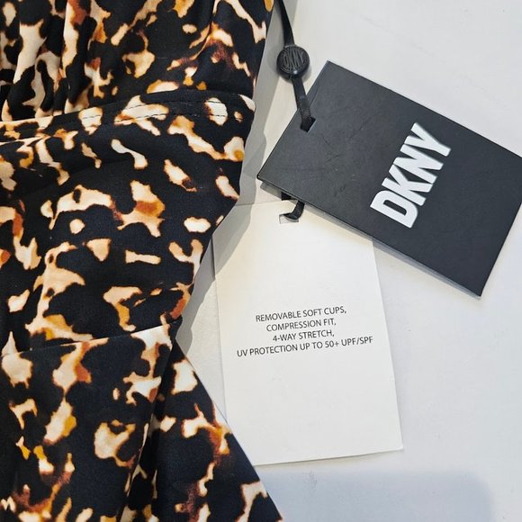 DKNY Ruffle Plunge One-Piece Swimsuit Cheetah Print Size 12 - Picture 7 of 14